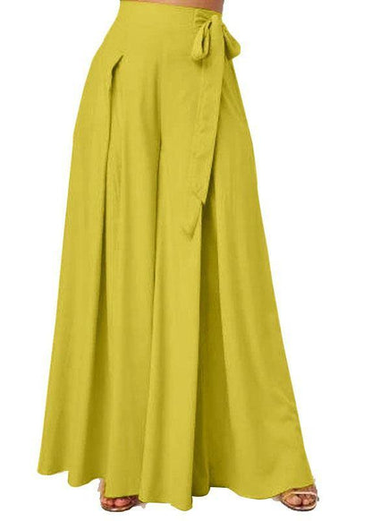 Color Bowknot Pleated Loose Wide Leg Pants