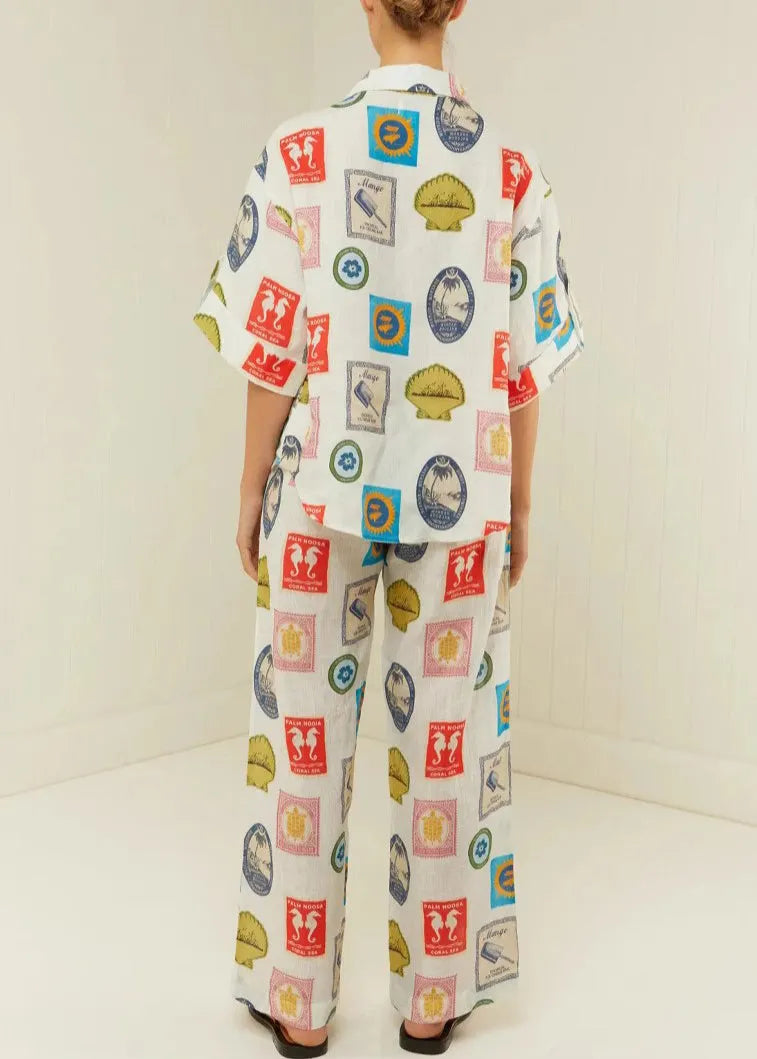Peter Pan Collar Print Tops and Pants Two Piece Set Outfits Summer