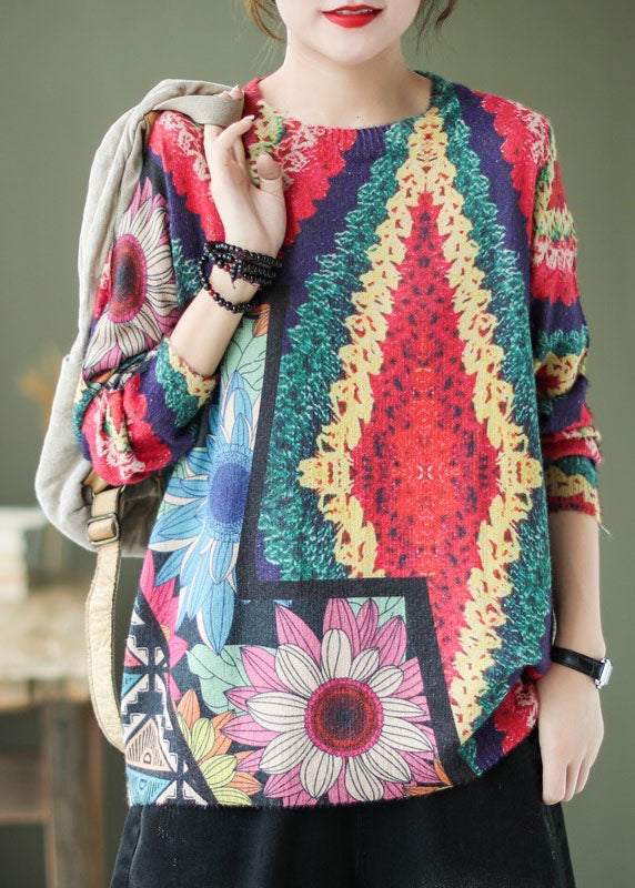 Rainbow O-neck Print Fall Knitted Sweaters