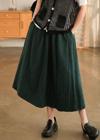 Blackish Green Elastic Waist Cotton Skirt
