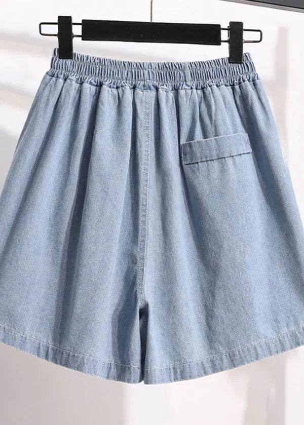 Light Blue Pockets Patchwork Denim Shorts Summer