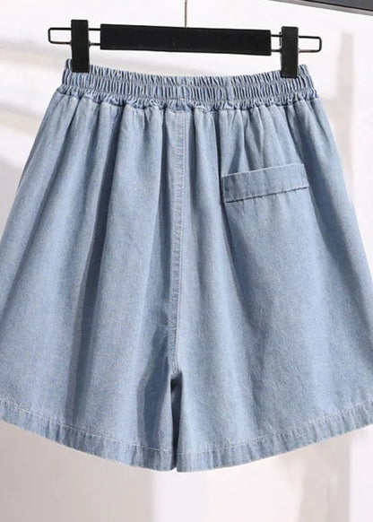 Light Blue Pockets Patchwork Denim Shorts Summer