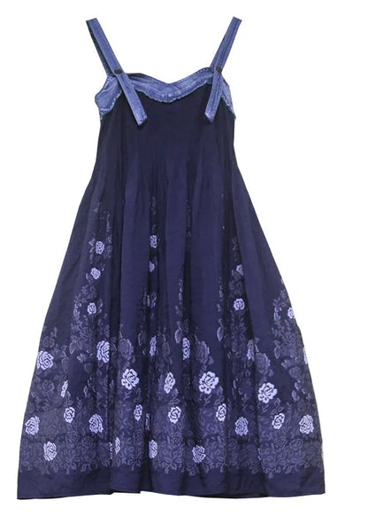 Fitted Navy Spaghetti Strap Print Patchwork Strapless Long Dress Summer