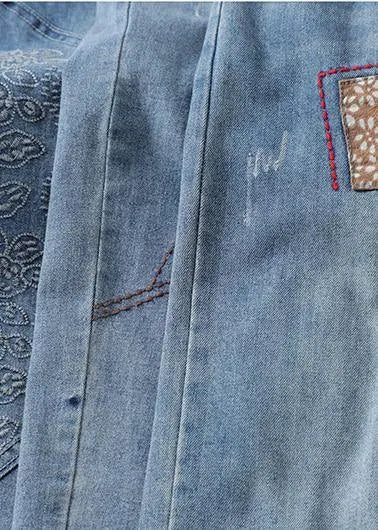 French Denim Blue High Waist Clothing Spring Elastic Waist Patchwork Trousers
