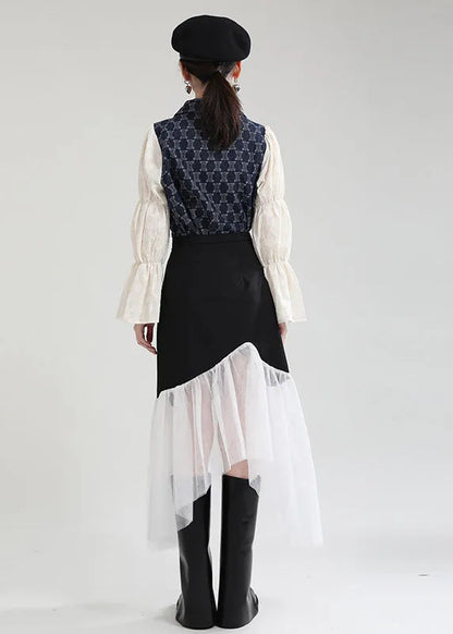 Black Asymmetrical Tulle Patchwork Spandex Skirts