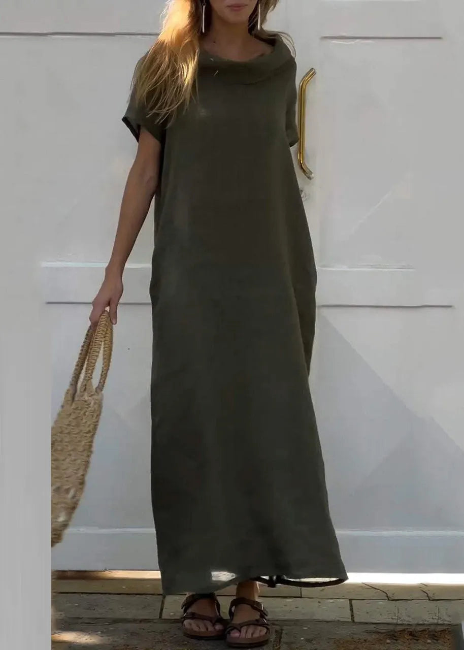 Pink Turtle Neck Patchwork Vacation Long Dresses Summer