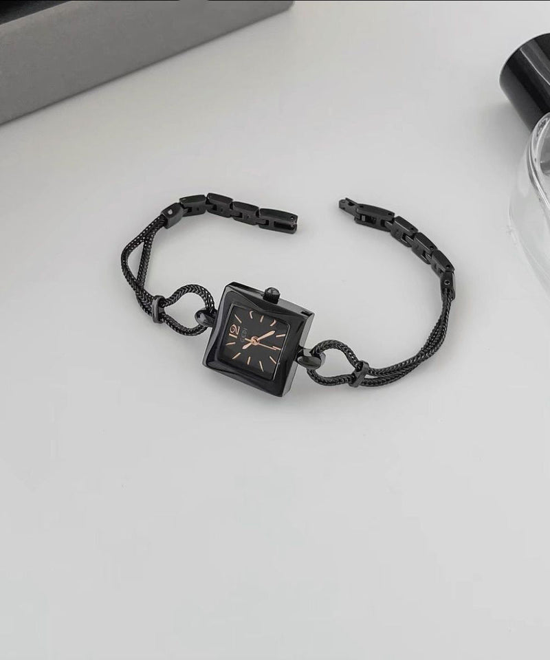 Black Alloy Chain Hardlex Crystal Square Watches
