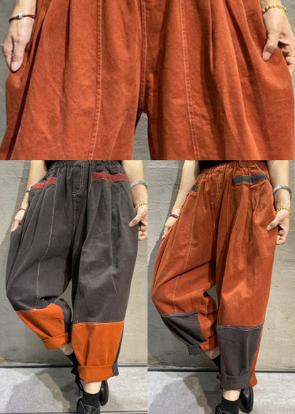Grey Patchwork Cotton Pants Spring