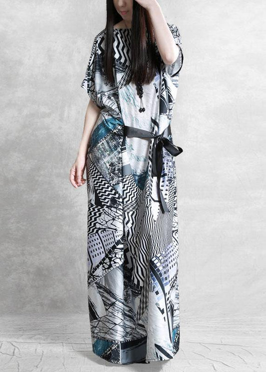 Gray Print Silk Robe Dresses Tunic