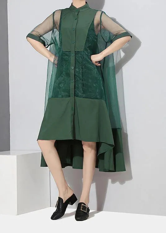 Two Pieces Summer Green Midi Transparent Mesh Dress Set