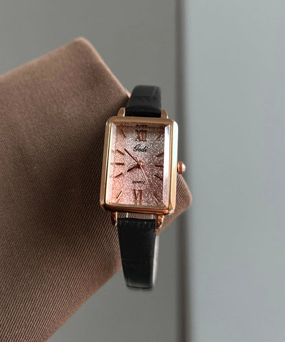 Brown Leather Zircon Square Watches