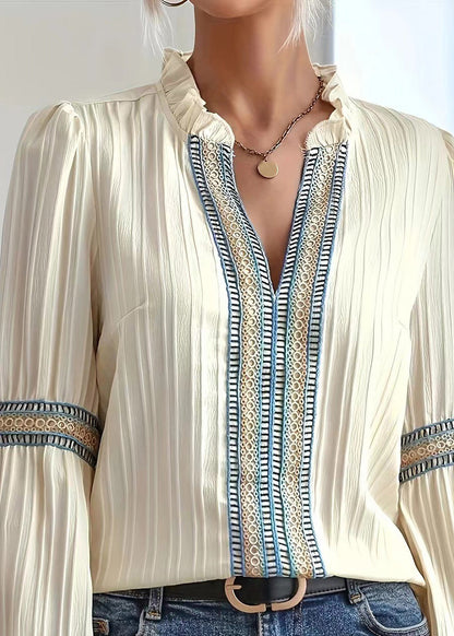 Apricot V Neck Print Shirt Top Fall
