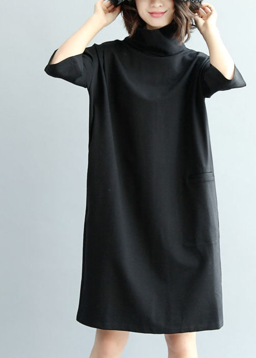 Black Cotton Dress High Neck Half Sleeve