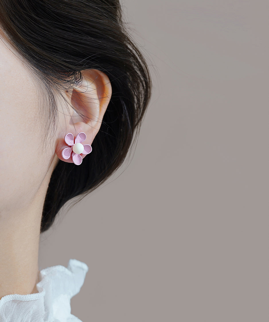 Stylish Pink Sterling Silver Alloy Stud Earrings
