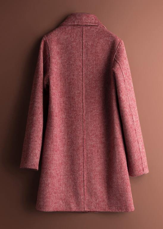 Unique Rose Plaid Fine Tunics for Neckline Notched Pockets Coat