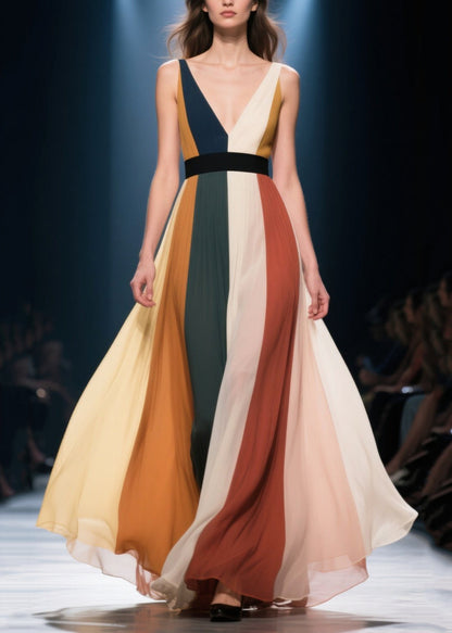 Multicolour Oversized Striped Chiffon Long Dress Summer