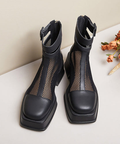 Black Faux Leather Hollow Out Sandals Boots