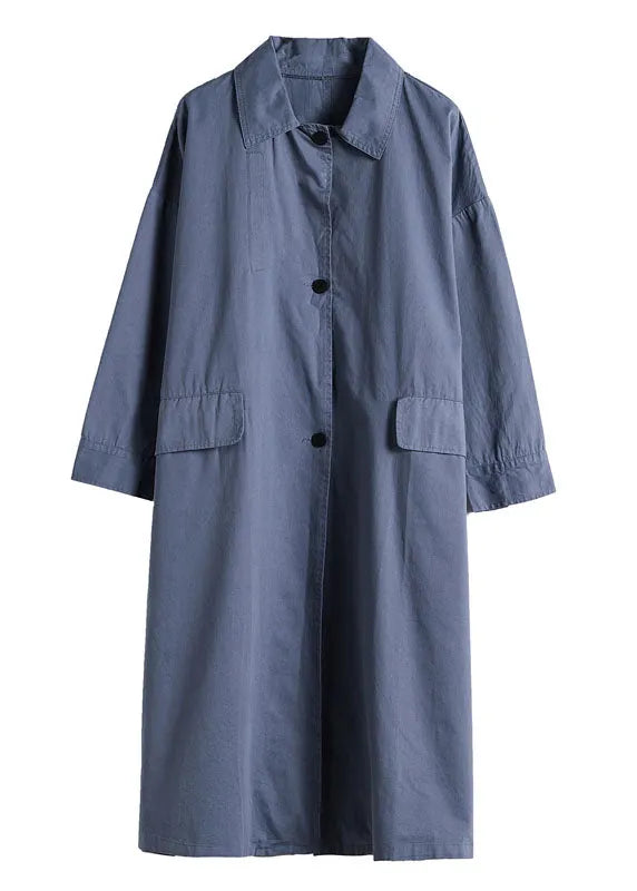 Blue Peter Pan Collar Button Cotton Trench Coats Spring