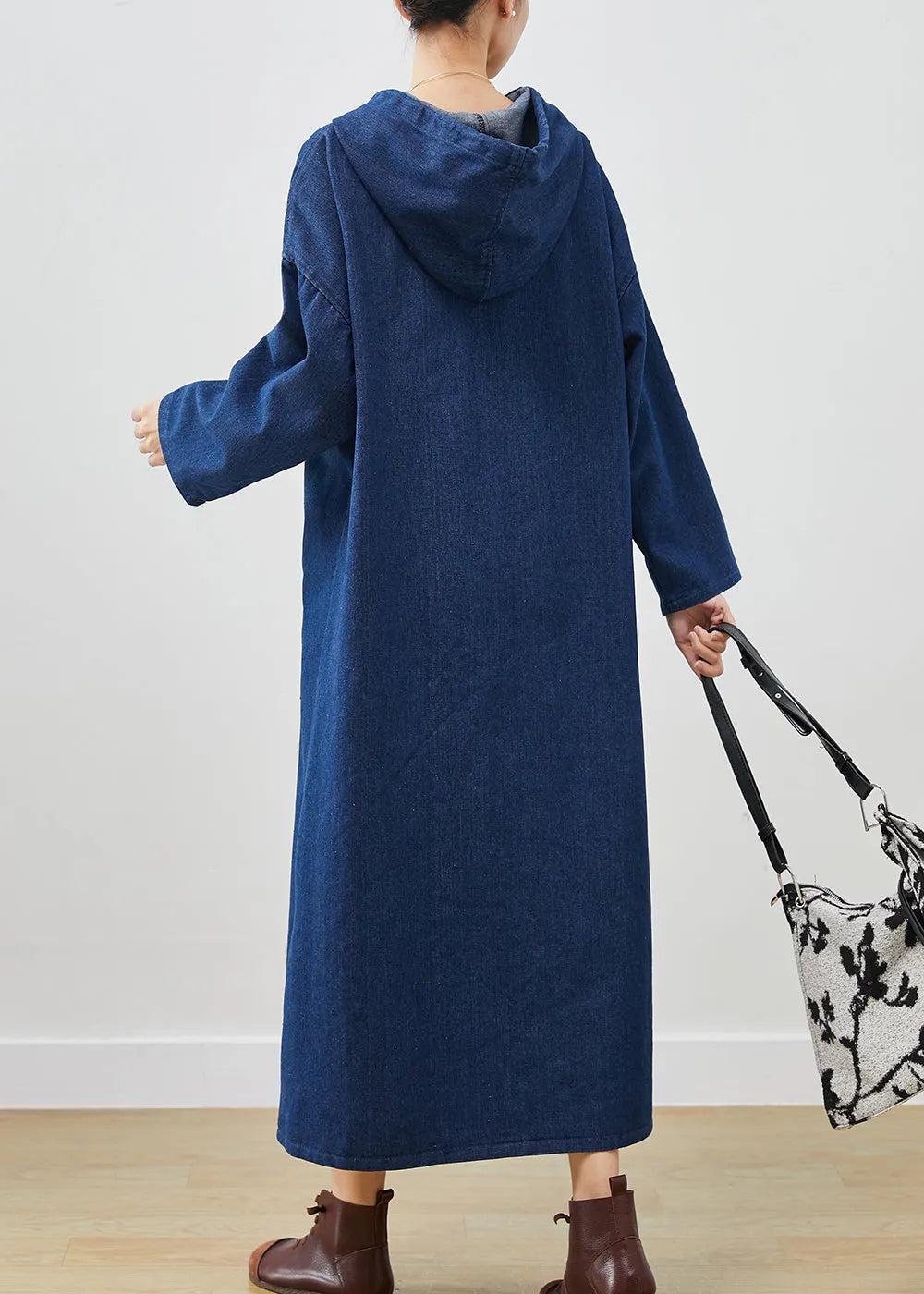 Navy Oversized Denim Hooded Dress Spring