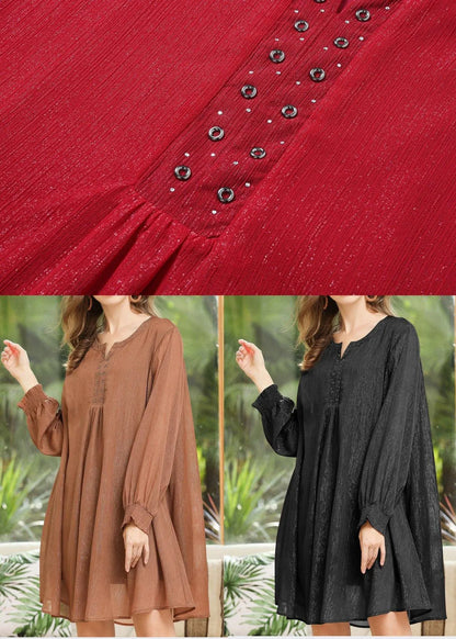 Style Red Rivet Chiffon O-neck Summer Long Dress