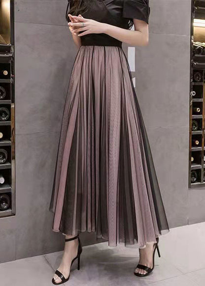 Colorblock Wrinkled High Waist Tulle Skirts Summer