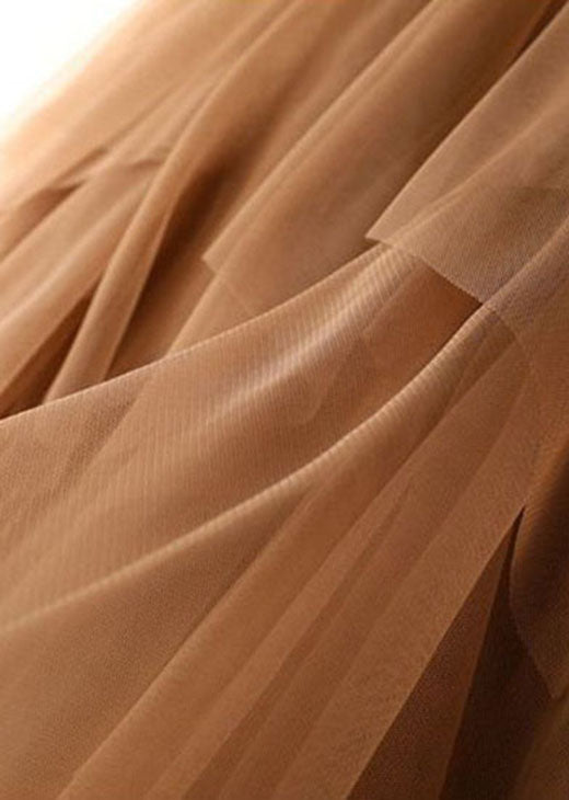 Chocolate Asymmetric Design Elastic Waist Tulle Skirts Spring
