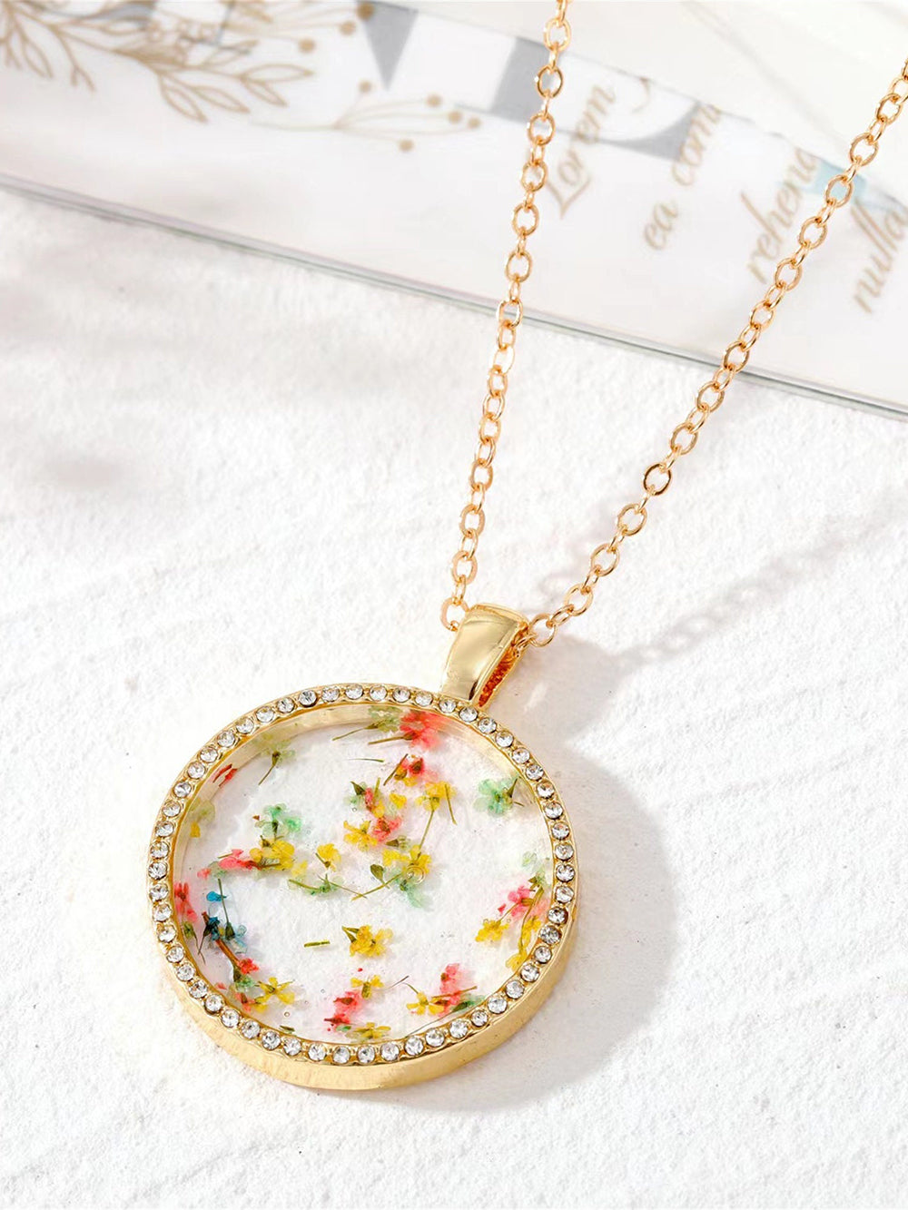 Resin Pressed Flower Necklaces - Rhinestone Birth Month