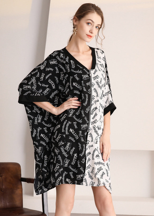 Colorblock Zip Up Oversized Letter Print Chiffon Cardigans Summer