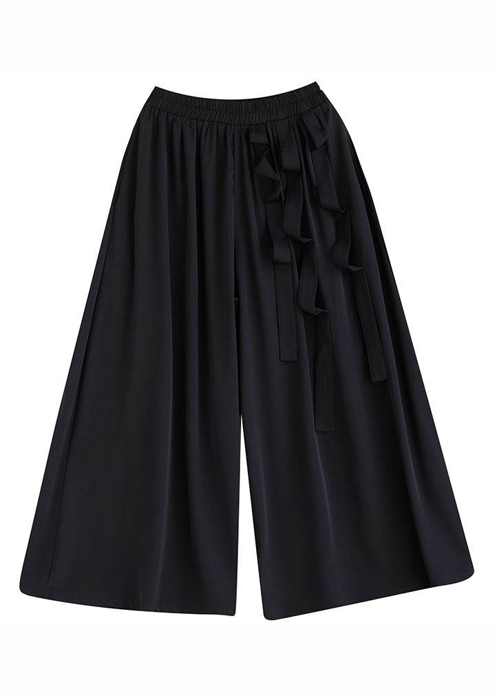 Black Pockets Elastic Waist Crop Pants Skirt