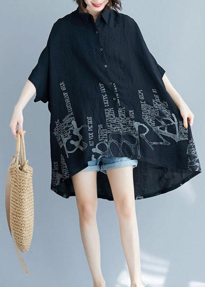 Brown Graphic Low High Design Cotton Summer Shirt Tops