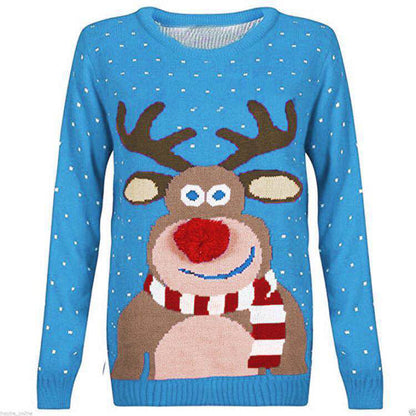 Women's Christmas Sweater with Reindeer Motif and Textured Look R&B