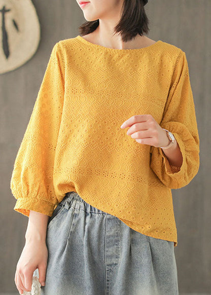 Diy Yellow Hollow Out Embroideried Fall Long Sleeve Tops