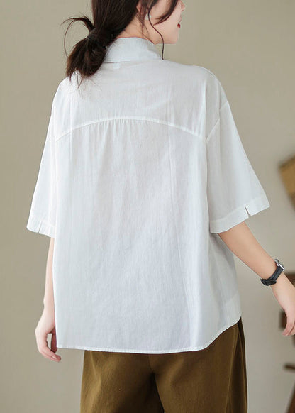 Green Peter Pan Collar Asymmetrical Cotton Shirt Top Summer