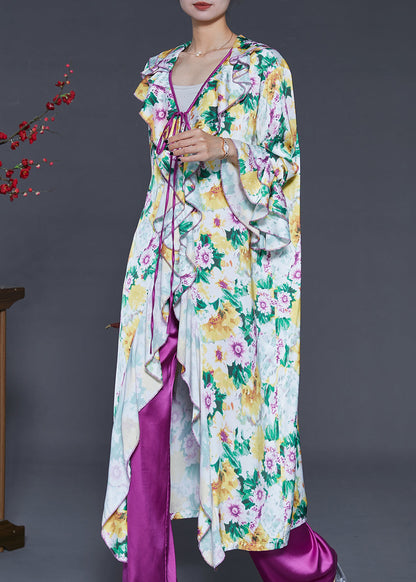 Ruffles Print Silk Two Piece Set Flare Sleeve