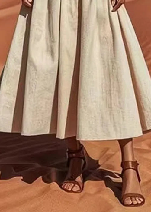 Khaki High Waist Patchwork Linen Skirts Summer