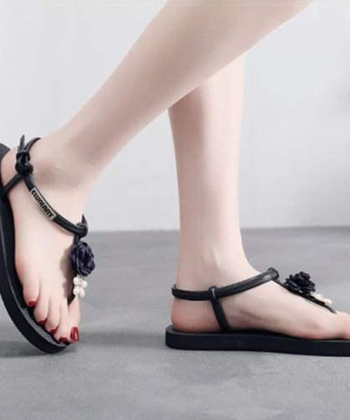 Navy Best Flat Beach Sandals Splicing Buckle Strap
