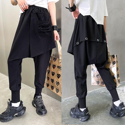 Asymmetrical Design Harem Harem Cotton Pants