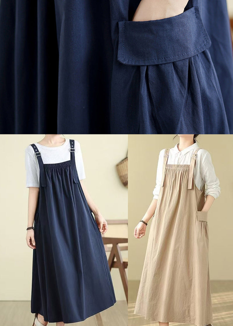 Style Khaki Oversized Pockets Cotton Cami Dress Summer