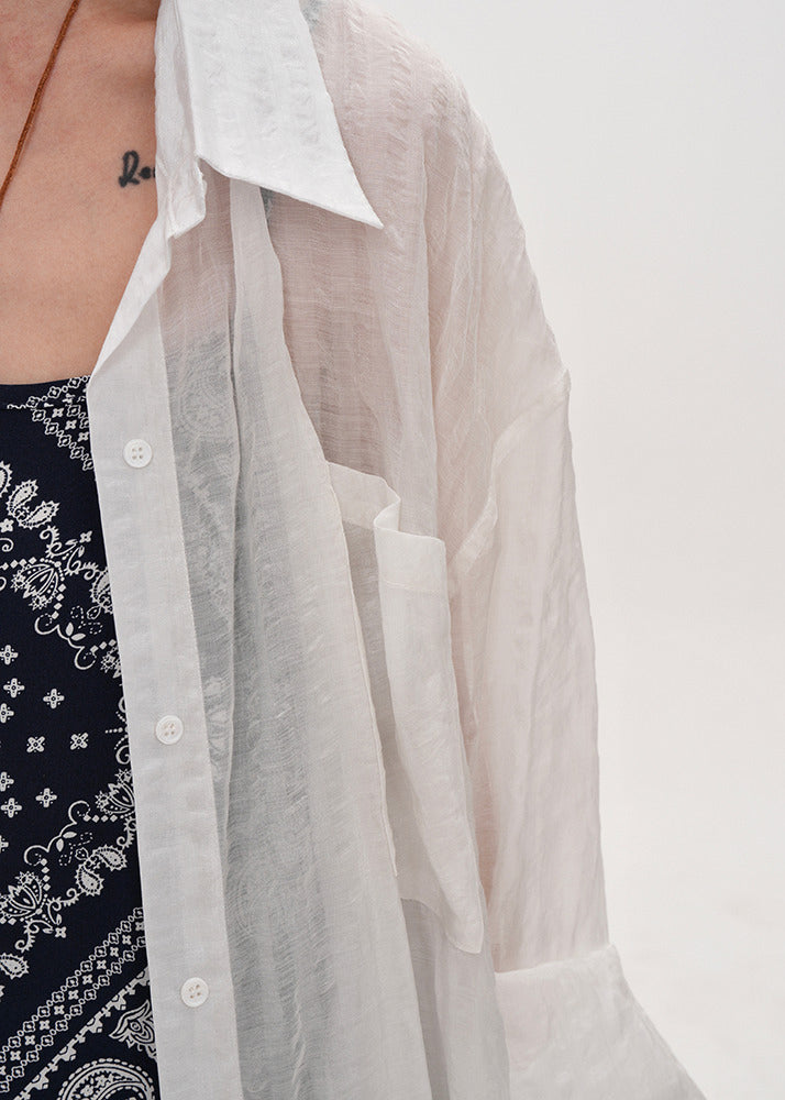 White Oversized Cotton Upf 50+ Shirt Summer