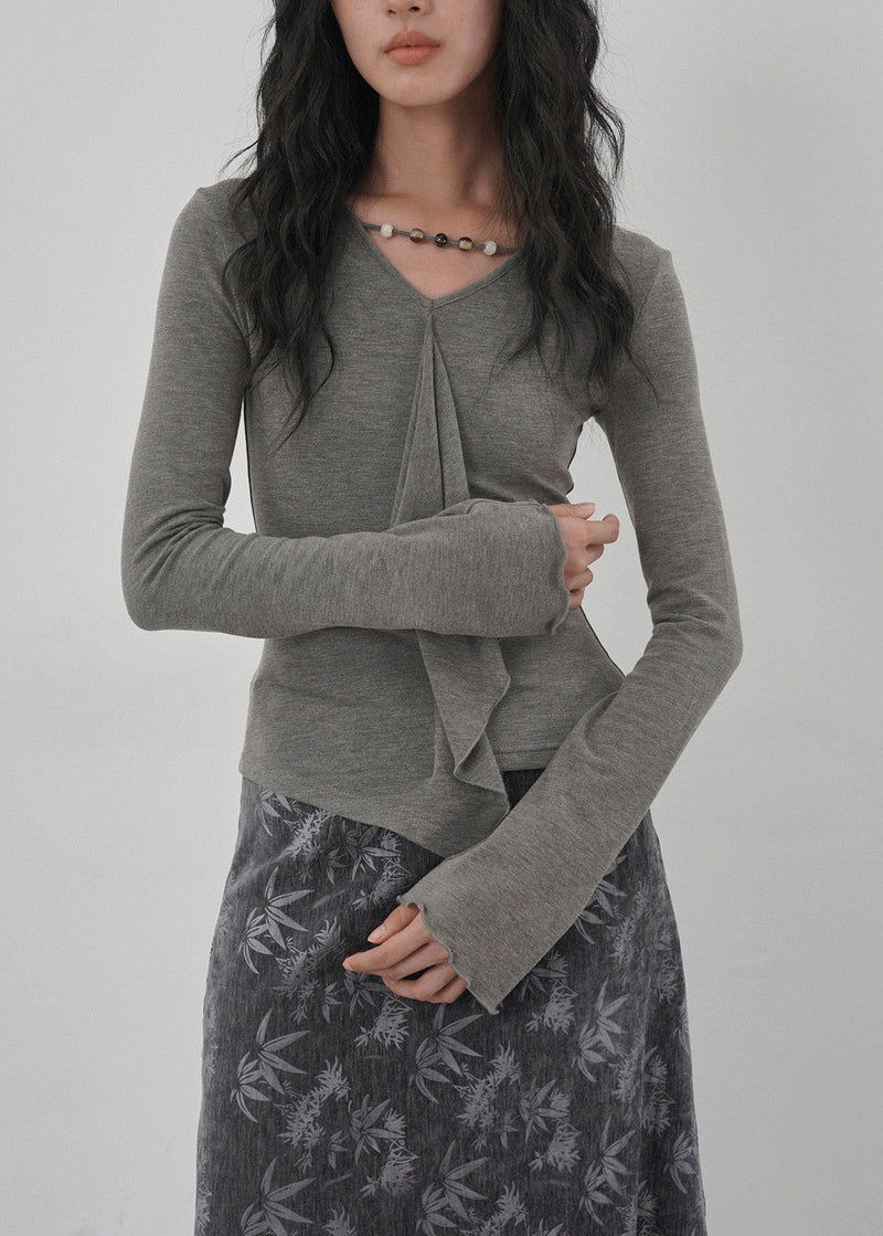 New Apricot Ruffled Asymmetrical Design Cotton T Shirts Spring