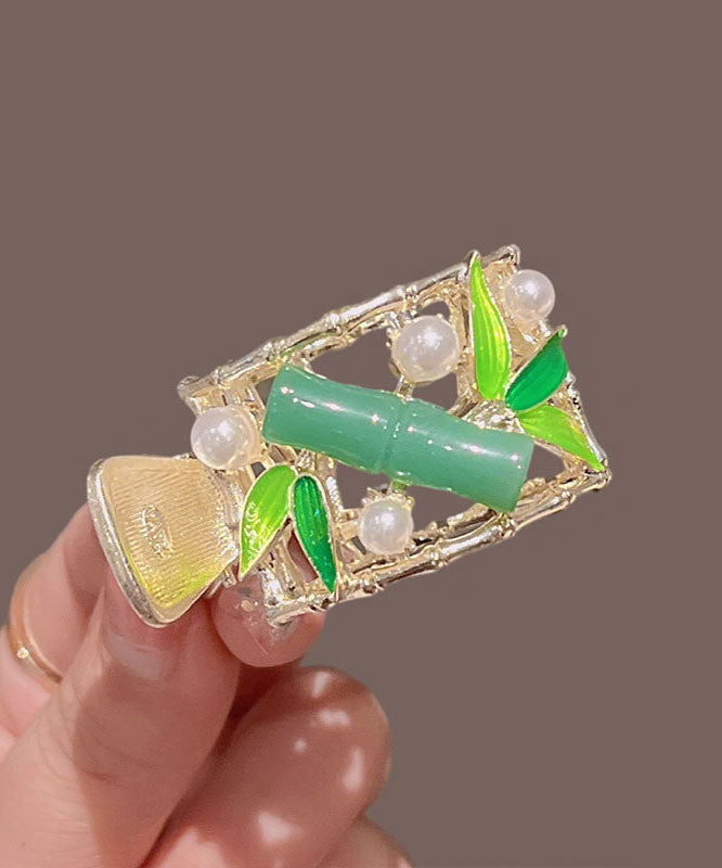 Green Alloy Pearl Bamboo Joint Hollow Out Hairpin
