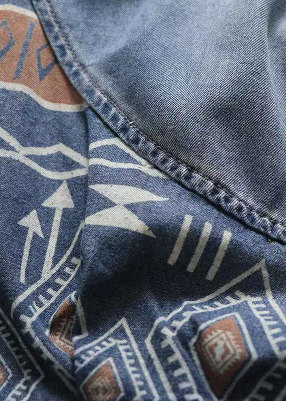 Blue Pockets Elastic Waist Patchwork Denim Crop Pants Summer
