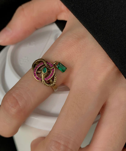Colorblock Ancient Gold Zircon Small Snake Open Rings