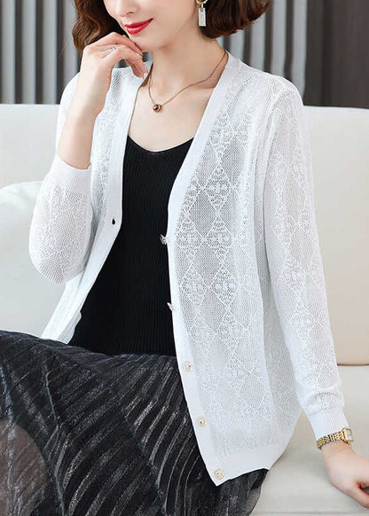 Blue V Neck Ice Silk Knit Loose Coat Fall