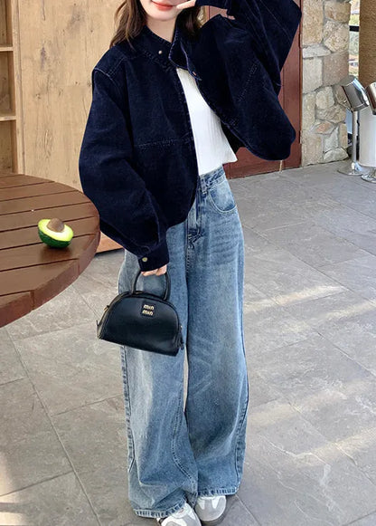 Navy Oversized Detachable Denim Coat Outwear Spring