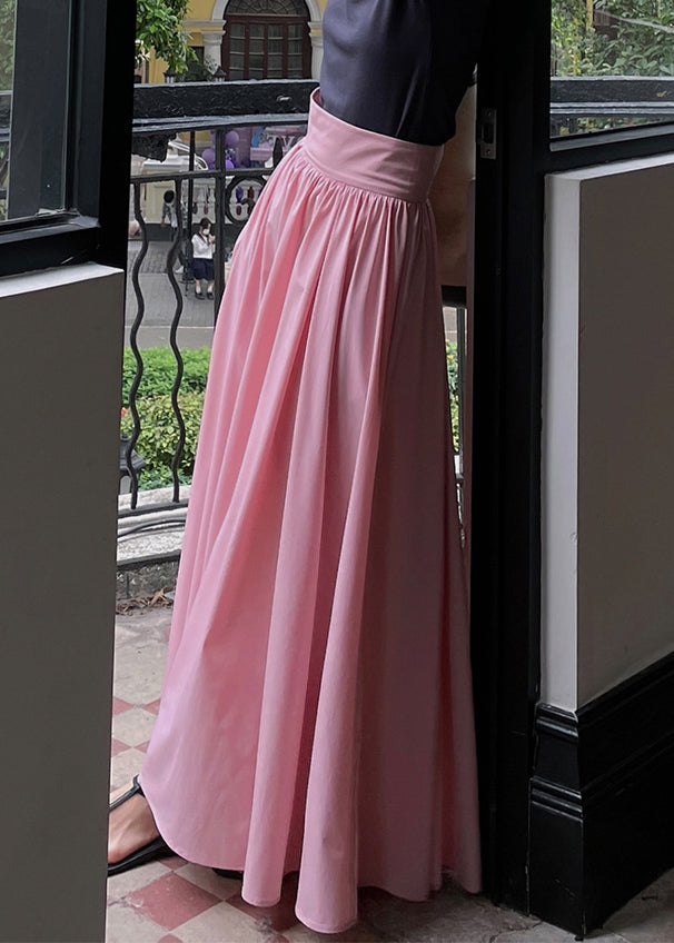 Brief Pink Wrinkled High Waist Pockets a Line Cotton Skirts Summer