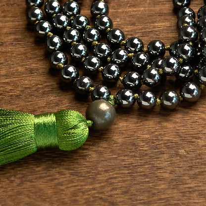 108 Beads Hematite Grounding Bracelet With Green Tassel