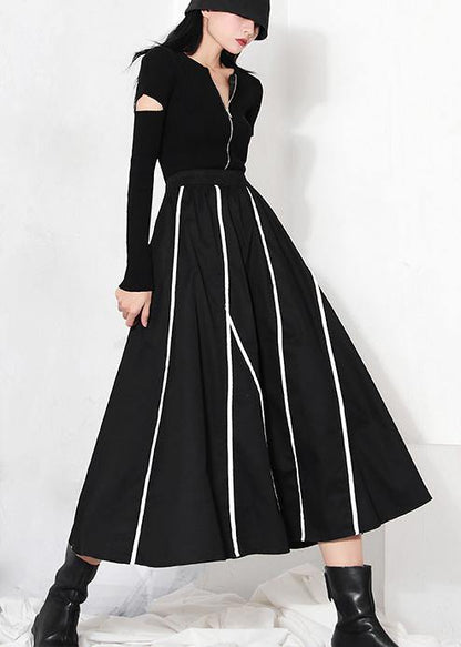 Natural Black Pockets High Waista Line Skirt Summer