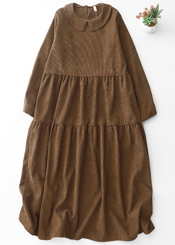 Brown Oversized Patchwork Corduroy Maxi Dresses Spring