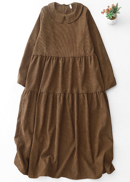 Brown Oversized Patchwork Corduroy Maxi Dresses Spring